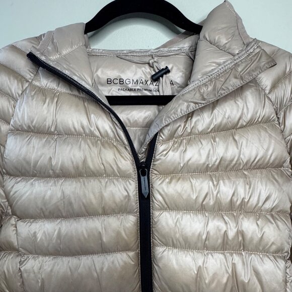 BCBG MAXAZRIA Champagne Puffer Jacket Womens S Hooded Packable Down BCBGMAXAZRIA - Picture 3 of 12